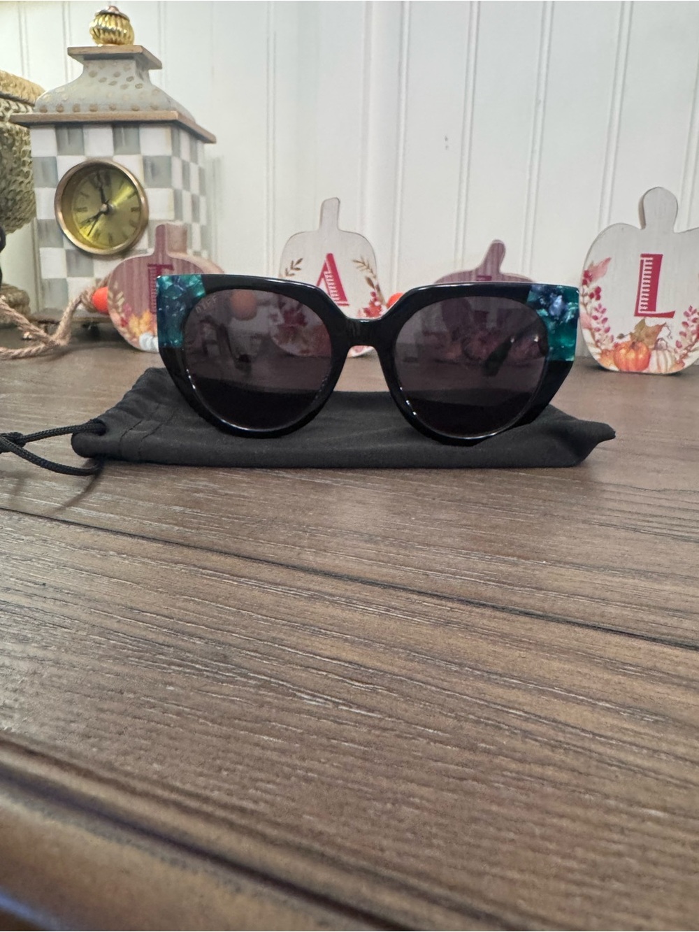 Diff Eyewear Black Sunglasses with Teal Accents